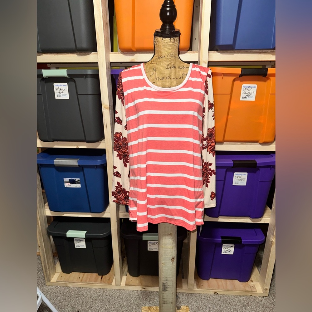 LULAROE Striped Floral Sleeve Women's Top